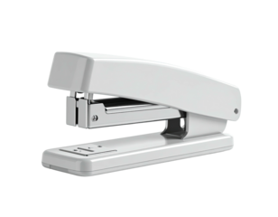 A sleek, modern white stapler isolated on a black background, slight perspective