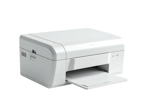 A white, modern printer with a paper tray extending from the front