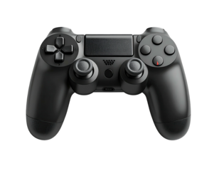 Dark gaming controller with many buttons and joysticks, ready for action