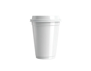 A white disposable paper cup with a lid, isolated on a black background