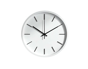 A minimalist, white wall clock against a black background