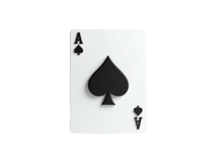 A single, isolated Ace of Spades card, black and white, with shadows