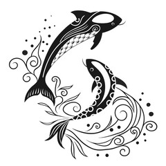 Obraz premium Black and White Water Silhouettes Minimal Liquid Outline Vector Set 