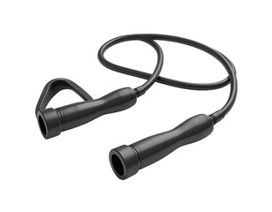 Close-up of a black jump rope with ergonomic handles on a black background