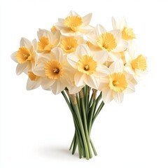 Obraz premium A charming bouquet of fresh daffodil flowers, isolate on white background.