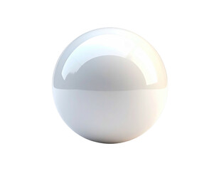 A glossy, two-toned white sphere floats against a stark black background