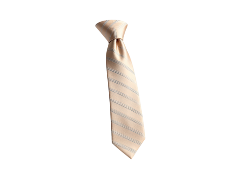 Silk necktie, light tan with blue-grey stripes, against a black background