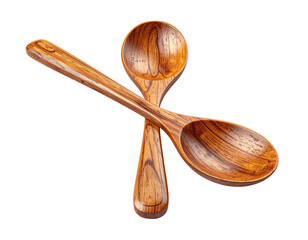 Two wooden spoons crossed on black. One over the other with detailed grain