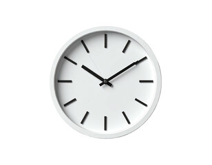 A white, minimalist wall clock against a black background, showing the time