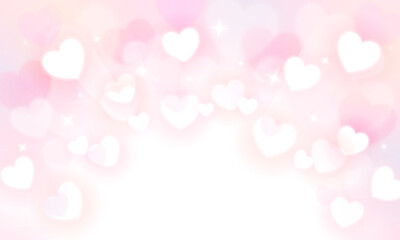 たくさんのハートが飛び散る半円フレーム背景