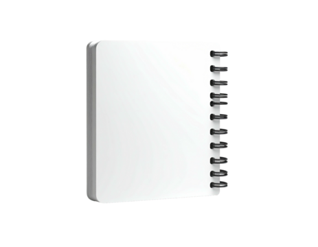 Graphic of a notepad with spiral binding and clean white pages, slightly angled