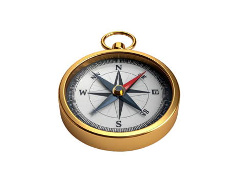 Detailed golden compass on a black background, showing direction with its needle