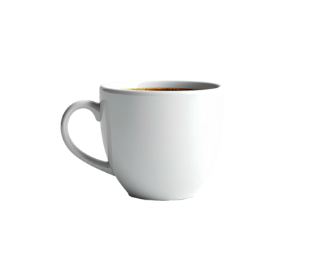 A white ceramic mug filled with dark liquid against a black background (1)
