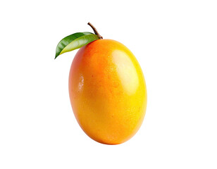 A ripe mango with a leaf, against a pure black background, showing vibrant colors