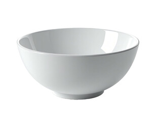 Isolated close-up shot of a smooth, white, empty ceramic bowl