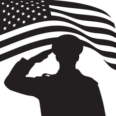 American Soldier Saluting Flag Silhouette – Patriotism Vector