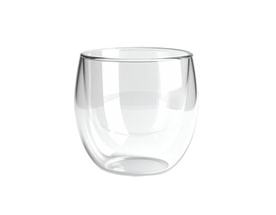 A clear, double-walled, rounded glass cup against a stark black background