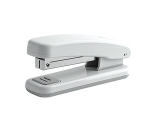 White stapler, side view, office supply, with a dark background