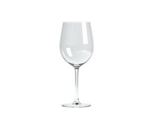 A pristine, tall, empty wine glass standing isolated against a black background