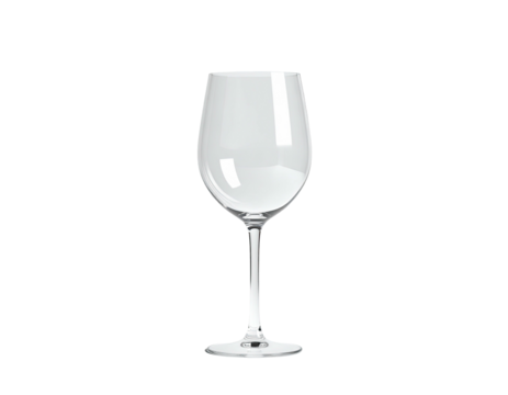 A pristine, tall, empty wine glass standing isolated against a black background