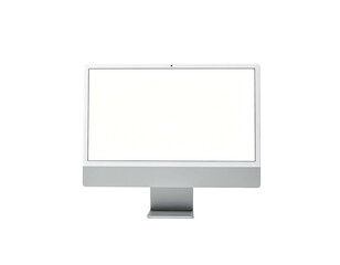 Modern silver all-in-one computer with a blank white screen against a black background