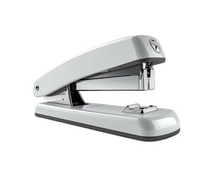 A glossy, white stapler on a black background, angled to reveal its inner workings