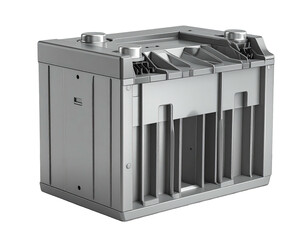 Gray modular rectangular container with integrated supports and top features