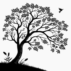 Tree Outline Vector Design Black and White Nature Silhouettes Collection
