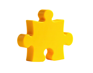 Bright yellow puzzle piece isolated on black, signifying connection