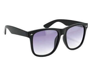 Stylish, black-framed sunglasses with purple tinted lenses, floating