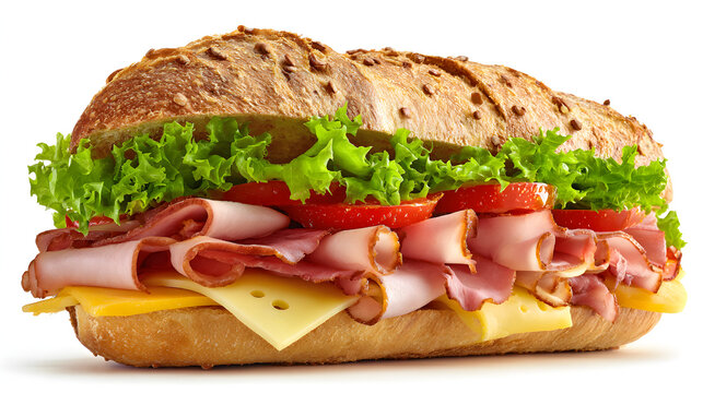 Close-up of two sandwiches with bacon, salami, prosciutto and fresh vegetables on rustic wooden cutting board. Club sandwich concept. - Powered by Adobe