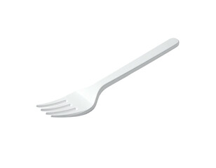 Simple white plastic utensil, a fork, isolated on a dark, black background