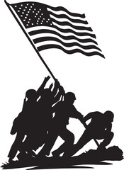 Flag Raising Silhouette – American Unity & Bravery