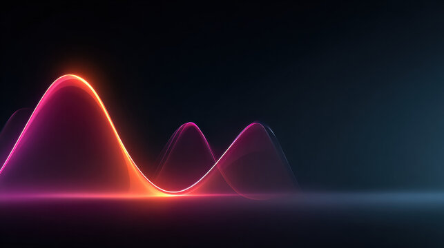 Glowing neon wave line curves across dark background, minimalist abstract digital art, futuristic and vibrant