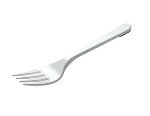 Shiny, white, plastic utensil with tines, suitable for eating, set against black