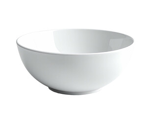 A smooth, white, empty ceramic bowl with a curved shape, set against black