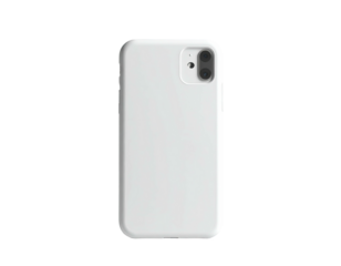A smartphone in a white protective case, with a camera bump and sleek design