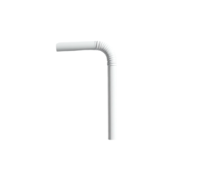 Isolated white drinking tube, bent at a right angle, set against a black backdrop