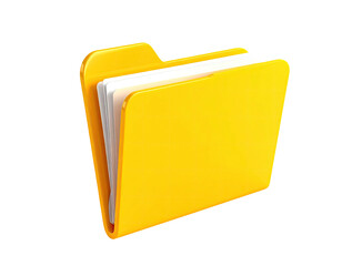 A bright yellow, open folder with stacked white papers inside