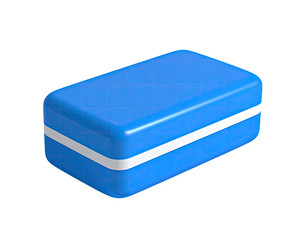 Rendered, blue rectangular object with a white stripe and rounded edges