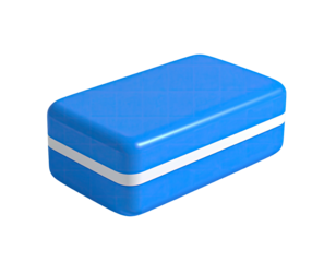 Rendered, blue rectangular object with a white stripe and rounded edges