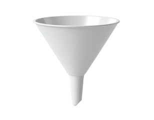 A white plastic cone-shaped funnel against a black background