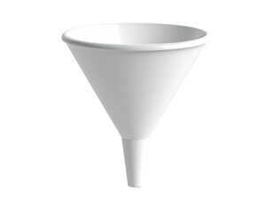 A clean, white conical tool with a wide mouth, used to direct fluids or solids