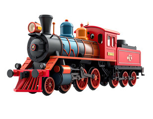 Cartoonish locomotive with detailed design, vibrant colors, and classic styling