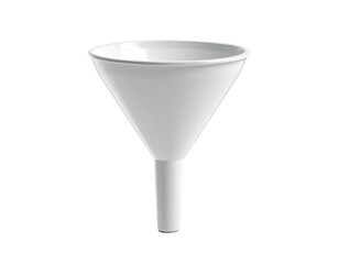 Simple, white funnel isolated on a black background, with sharp edges and a glossy finish