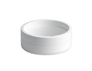 A white, cylindrical container with a stepped interior sits against a dark background