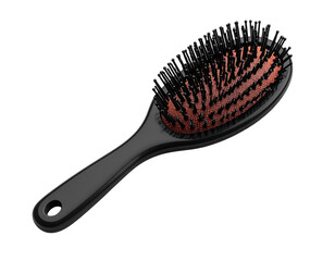 Oval black handle hairbrush with dark bristles on a bronze-toned base