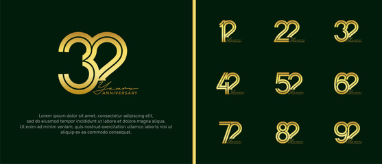 anniversary vector logo set, golden color with handwriting can be use for celebration