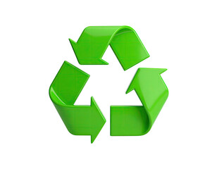 Obraz premium Shiny green three-arrow symbol in a triangle shape, representing recycling, on black
