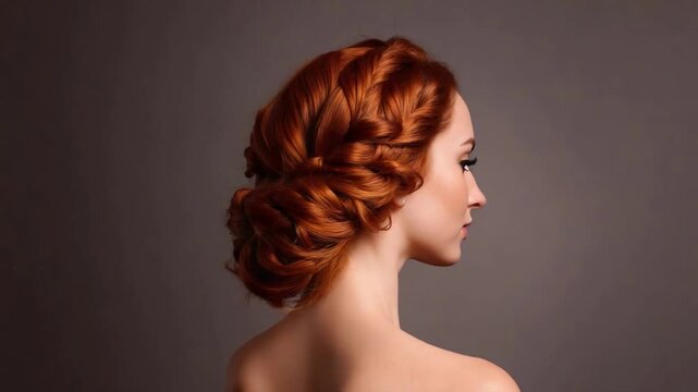 Elegant Auburn Hairstyle Showcasing Intricate Braids and Updo Elegance.